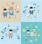 Flat design concept of business, e-commerce and finance, of technical support, creative idea, online shopping. Vector.