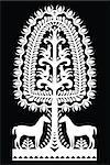 Vector design of horse, tree and chickens - folk design from the region of Kurpie in Poland