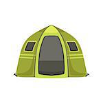 Small Green Bright Color Tarpaulin Tent. Simple Childish Vector Illustration Isolated On White Background
