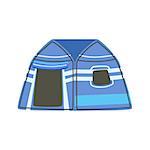 Stripy Blue Bright Color Tarpaulin Tent. Simple Childish Vector Illustration Isolated On White Background