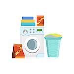 Clothes Washing Household Equipment Set. Clean Up Special Objects And Chemicals Composition Of Realistic Objects. Flat Vector Drawing On White Background