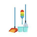 Dusting Household Equipment Set. Clean Up Special Objects And Chemicals Composition Of Realistic Objects. Flat Vector Drawing On White Background