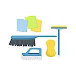 Cleaning Household Equipment Set. Clean Up Special Objects And Chemicals Composition Of Realistic Objects. Flat Vector Drawing On White Background