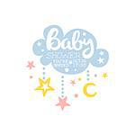 Cloud And Stars Baby Shower Invitation Design Template. Calligraphic Vector Element For The Newborn Party Postcard.