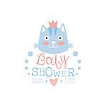 Baby Shower Invitation Design Template With Cat. Calligraphic Vector Element For The Newborn Party Postcard.