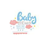 Baby Shower Invitation Design Template With Clouds. Calligraphic Vector Element For The Newborn Party Postcard.