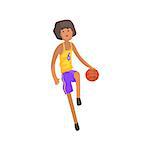 Basketball Player Running With Ball Action Sticker. Childish Cartoon Character In Cute Design Isolated On White Background