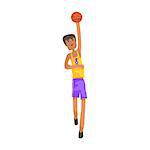 Basketball Player With The Ball Action Sticker. Childish Cartoon Character In Cute Design Isolated On White Background