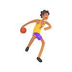Basketball Player Passing The Ball Action Sticker. Childish Cartoon Character In Cute Design Isolated On White Background