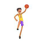 Basketball Player Jumping Action Sticker. Childish Cartoon Character In Cute Design Isolated On White Background