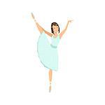 Balleria In Light Dress Performing. Flat Simplified Childish Style Classic Dance Position Illustration Isolated On White Background.