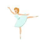 Balleria In Blue Tutu Performing. Flat Simplified Childish Style Classic Dance Position Illustration Isolated On White Background.