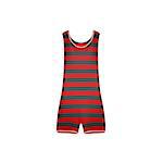 Striped retro swimsuit in red and black design on white background