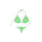 Striped bikini suit in green and white design on white background