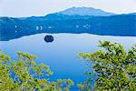 Lake Mashu, highest lake of transparency, and Mount Shari, Akan national park, Teshikaga, Kawakami district, Hokkaido, Japan