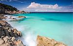 White rocks and cliffs frame the waves of turquoise sea, Santa Teresa di Gallura, Province of Sassari, Sardinia, Italy, Mediterranean, Europe