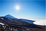 Pico del Teide Mountain with Volcanic Landscape and Sun, Parque Nacional del Teide, Tenerife, Canary Islands, Spain