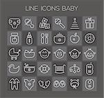 Trendy line icons - baby icons on dark
