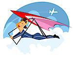 Vector illustration of a girl on hang-glider