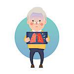 Vector Illustration of Old Man Holding X-ray Image Showing Inflammation Lung Problem, Cartoon Character