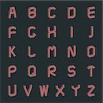 Letters of the Latin alphabet with 3D effect  in retro style, vector illustration.