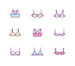 Vector ladies bra icons set. Clean line art