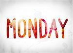The word "Monday" written in watercolor washes over a white paper background concept and theme.