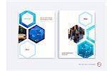 Abstract cover design, business brochure template layout, report, booklet in A4 with blue dynamic hexagonal geometric shapes on polygonal background. Creative vector Illustration.