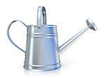 Metal watering can 3D render isolated white background. Side view