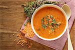 homemade tasty red lentil soup with thyme