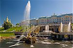 PETERHOF, RUSSIA - MAY 26, 2015: Grand Peterhof Palace, the Grand Cascade and Samson Fountain. Peterhof Palace included in the UNESCO World Heritage List. Petergof, Saint Petersburg, Russia