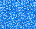 Pattern created from laundry washing symbols on a blue background. Seamless vector illustration