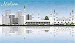 Medina Skyline with Gray Buildings, Blue Sky and Reflections. Vector Illustration. Business Travel and Tourism Concept with Historic Buildings. Image for Presentation Banner Placard and Web Site.