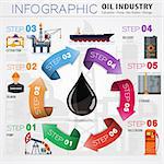 Oil industry Infographics with Flat Icons extraction production and transportation oil and petrol with oilman, rig and barrels. vector illustration.