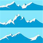 vector set snowy mountains. Winter alps on blue background