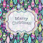 Christmas colorful greeting card with toys and translucent white label, vector eps10