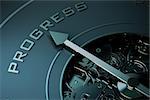 3D Rendering of Compass arrow pointing to the word progress