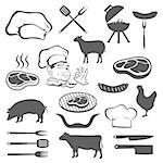 Meat and set of tools. Vector Illustration