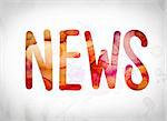 The word "News" written in watercolor washes over a white paper background concept and theme.