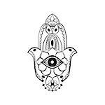 Black hamsa Fatima hand protection symbol on white background