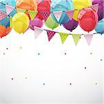 Happy Birthday Card Template with Balloons and Flags Vector Illustration EPS10