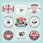 Set of various sushi labels vector illustration
