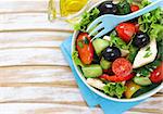 Mediterranean salad with olives, cheese and vegetables. Healthy food.