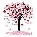 hand drawn spring tree of love with hearts in boho style. Image for valentine day, romantic card. eps 10.