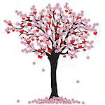 hand drawn spring tree of love with hearts and  blossom in boho style. Image for valentine day, romantic card. eps 10.