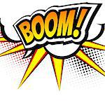 Boom, Pop art inspired illustration of a explosion. Comic Book Speach bubble and halftone dots