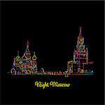 Night Moscow, Red Square, sketch for your design. Vector illustration