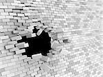abstract 3d illustration of brick wall hole crash