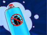 3d illustration of anti bug spray over blue background