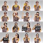Multiple portraits of the same woman making different activities